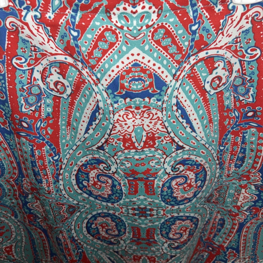 Jones New York Size 10 Pencil Skirt Knee Length Aqua Blue Red Paisley - Picture 3 of 8